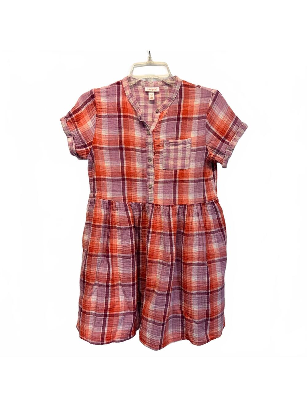 Plaid Button-Up Dress with Pockets Girls XL 14 Fall Cap Sleeve Button Cat & Jack